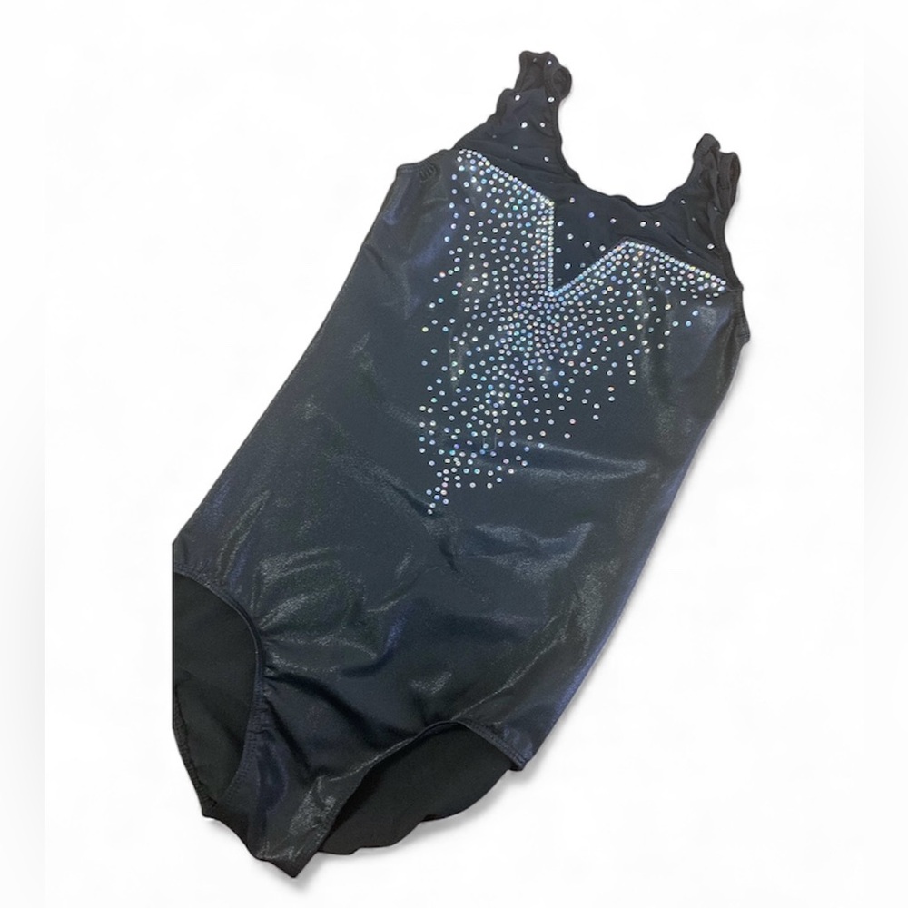 ✨ Black Mesh & Rhinestone Gymnastics Leotard – Size 16A